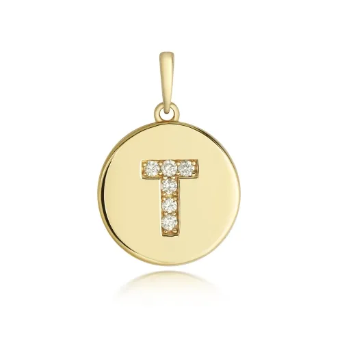 Diamond T Initial Pendant 9ct Yellow Gold 1.10g 